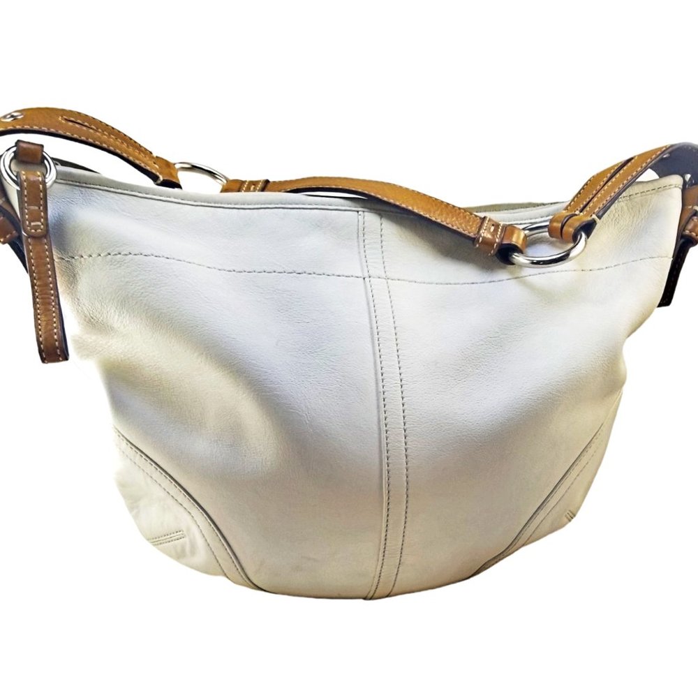 Coach Large Legacy White & Tan Leather Shoulder Bag #3651